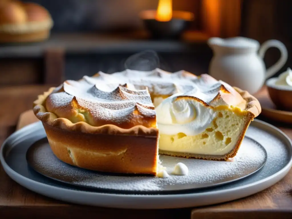 Delicioso maritozzo con panna receta tradicional, con crema batida y azúcar glas, en panadería romana