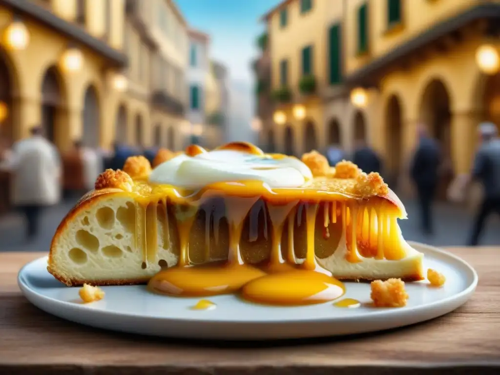 Delicioso Supplì al Telefono dorado y crujiente, con mozzarella fundida, en una animada calle romana