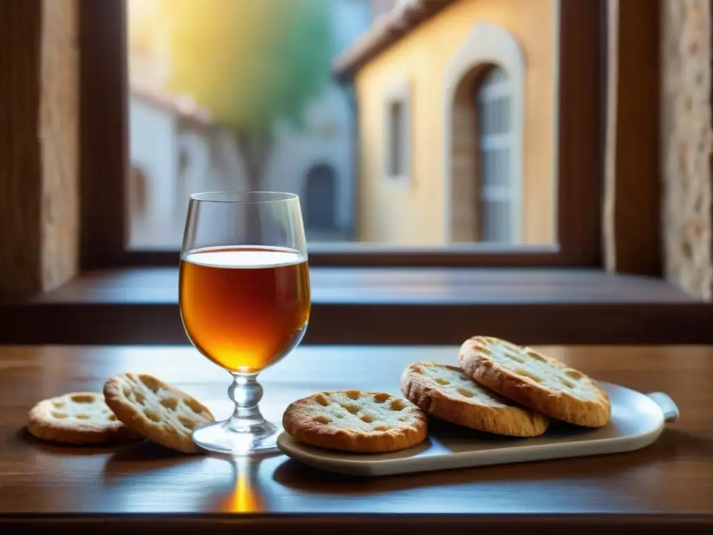 Delicioso Vin Santo con cantuccini en cocina italiana acogedora