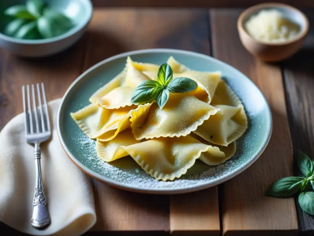 Deliciosos raviolis caseros con queso y hierbas, bañados en aceite de oliva dorado