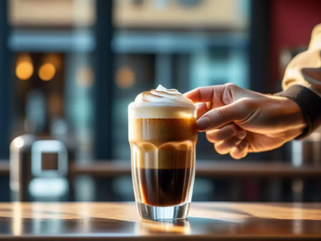 Detallada imagen de la preparación de un Caffè Shakerato en un café italiano, invitando a descubrir cómo preparar Caffè Shakerato