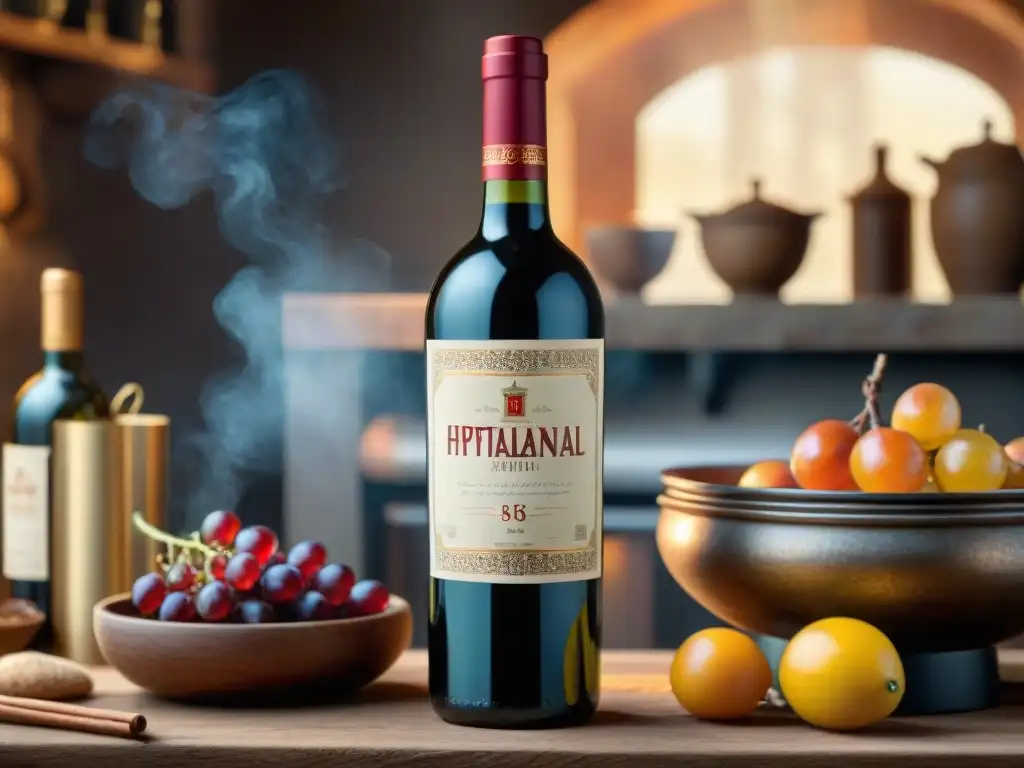 Detallado diseño de etiqueta de vino italiano en cocina tradicional