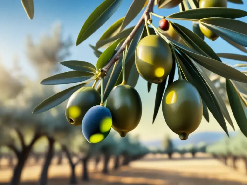 Detalle de una aceituna madura siendo recolectada a mano en un olivar italiano