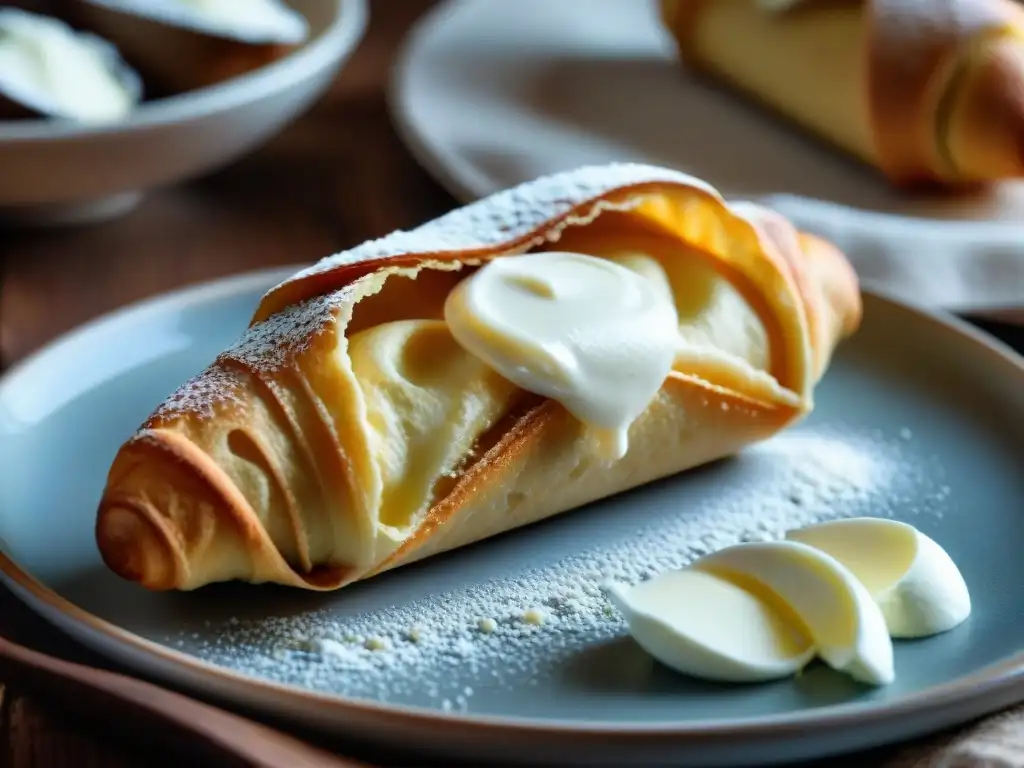 Detalle de la elaboración artesanal de un cannoli siciliano auténtico, receta auténtica cannoli sicilianos