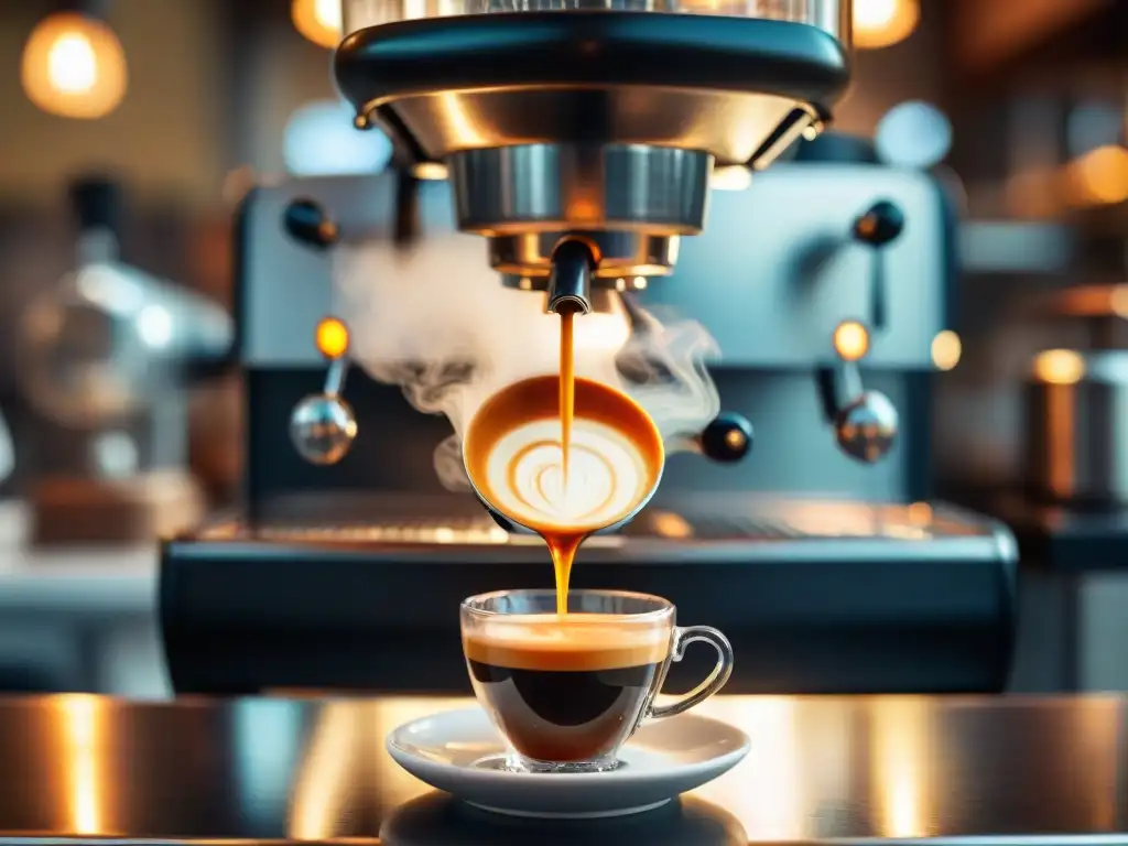 Detalle de un espresso italiano tradicional en una cafetería de Turín