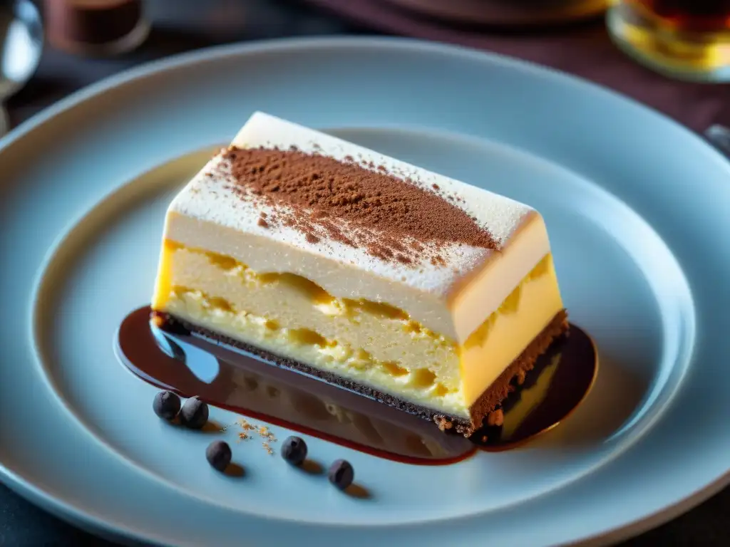 Detalle exquisito de Semifreddo italiano en plato blanco