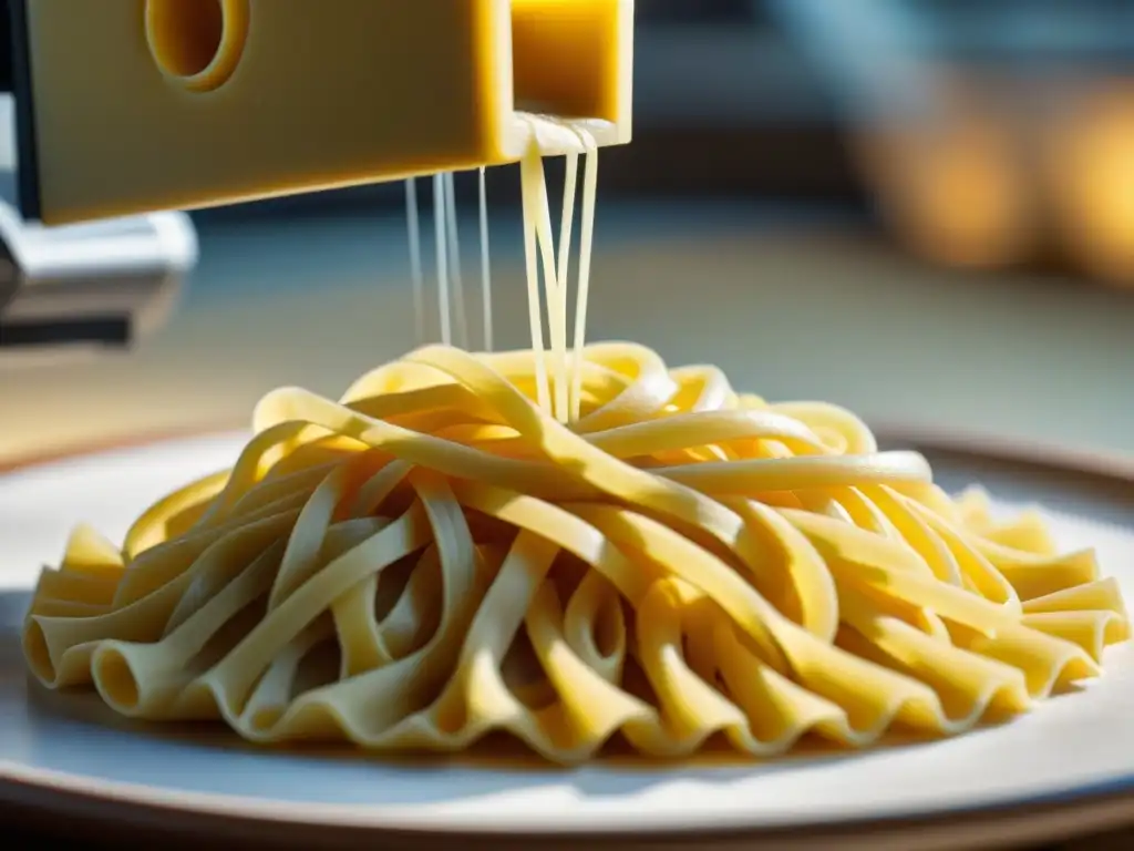 Detalle impresionante: boquilla de impresora 3D creando pasta italiana, fusión de tradición y tecnología