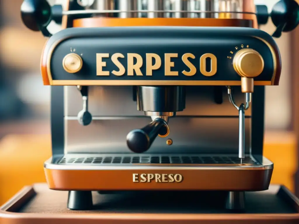 Detalle nostálgico de una máquina espresso vintage con engranajes y válvulas de vapor, evocando el diseño máquinas espresso evolución