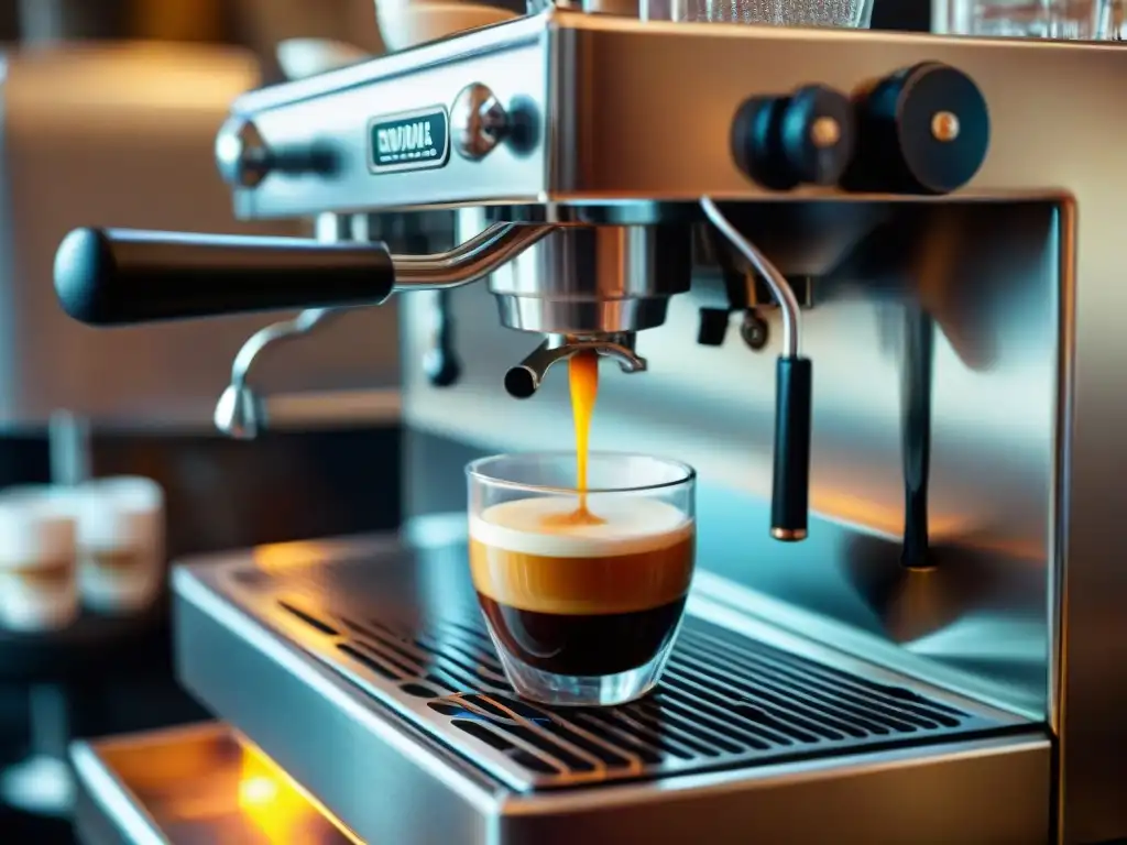 Detalle del proceso de preparación de café italiano con la máquina espresso, resaltando los secretos café italiano colecciones