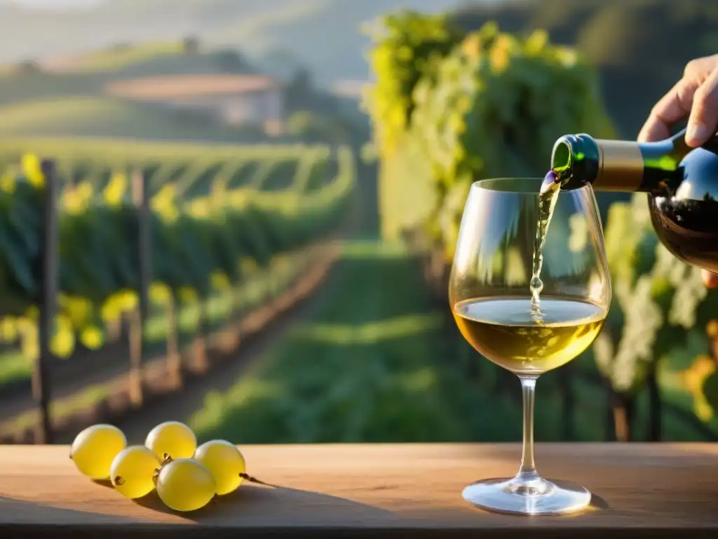 Detalle de un sommelier sirviendo Ribolla Gialla en copa de cristal, maridajes con Ribolla Gialla