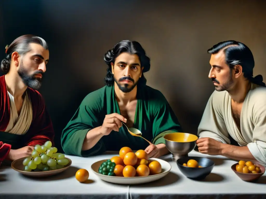 Detalle vívido de 'La Cena en Emaús' de Caravaggio, destaca expresiones emocionales y colores vibrantes