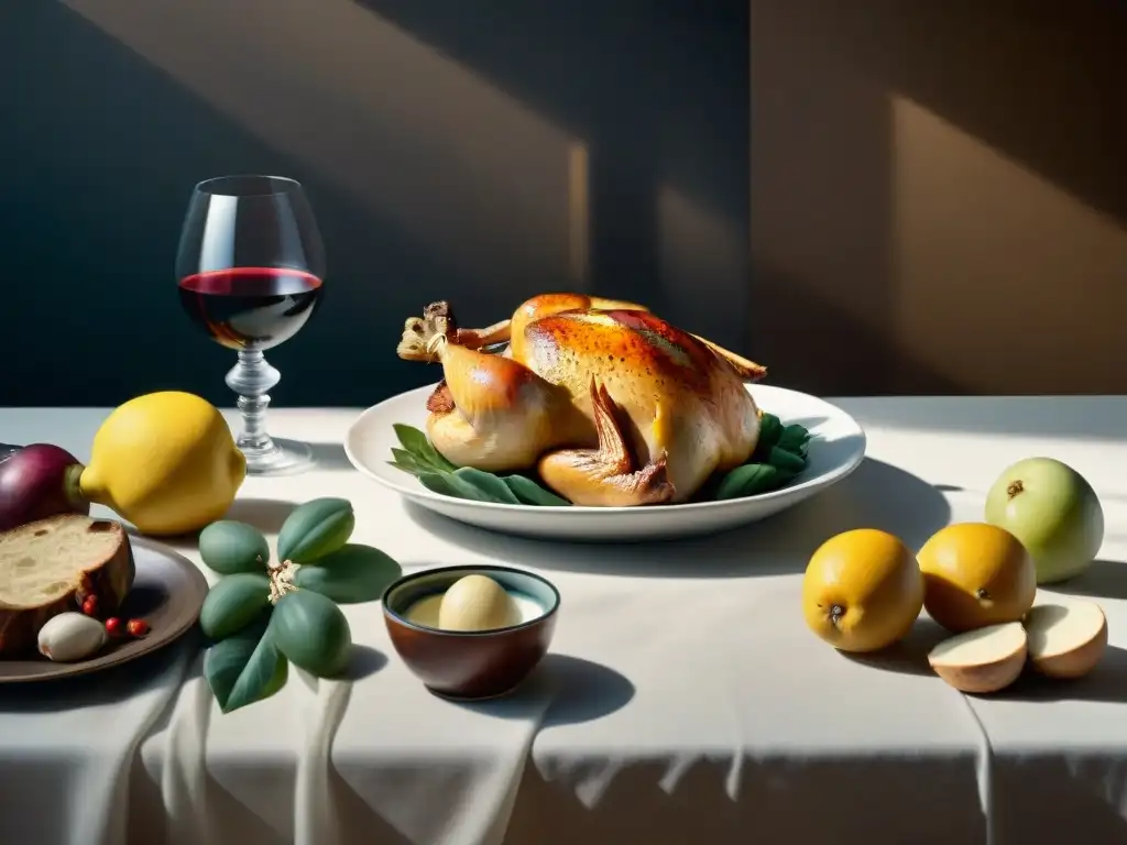 Detalles de la cocina italiana en 'La Cena de Emaús' de Caravaggio: pollo dorado, pan crujiente y copas rebosantes de vino