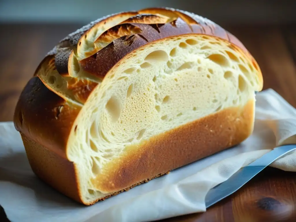 Detalles dorados del Pane di Altamura tradicional italiano, resaltando su corteza y estructura densa