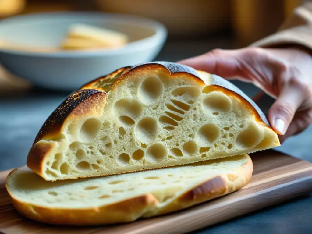 Detalles dorados y textura crujiente del Pane Carasau, evocando origen y receta tradicional