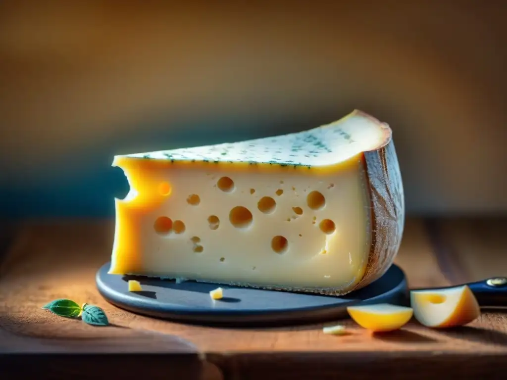 Detalles intrincados y textura crujiente de un queso Asiago envejecido