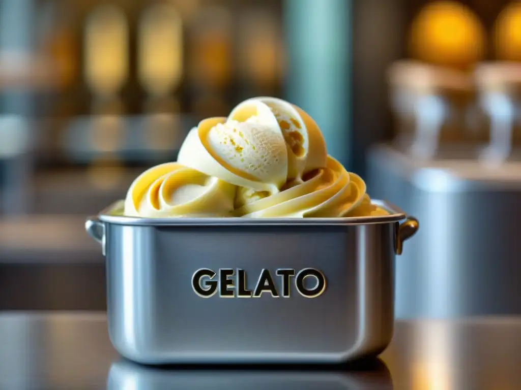 Detalles de un suculento gelato recién preparado en una auténtica heladería italiana