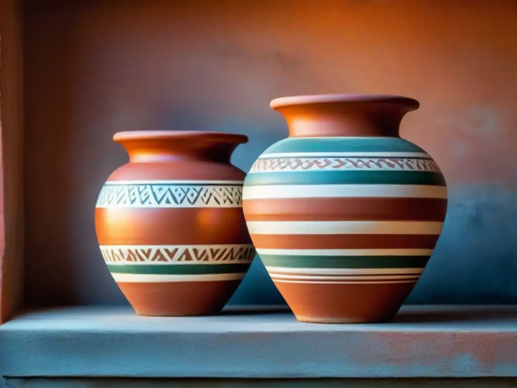 Detalles en terracota: cazuelas envejecidas apiladas, texturas y patrones, historia y tradición de la cocina toscana