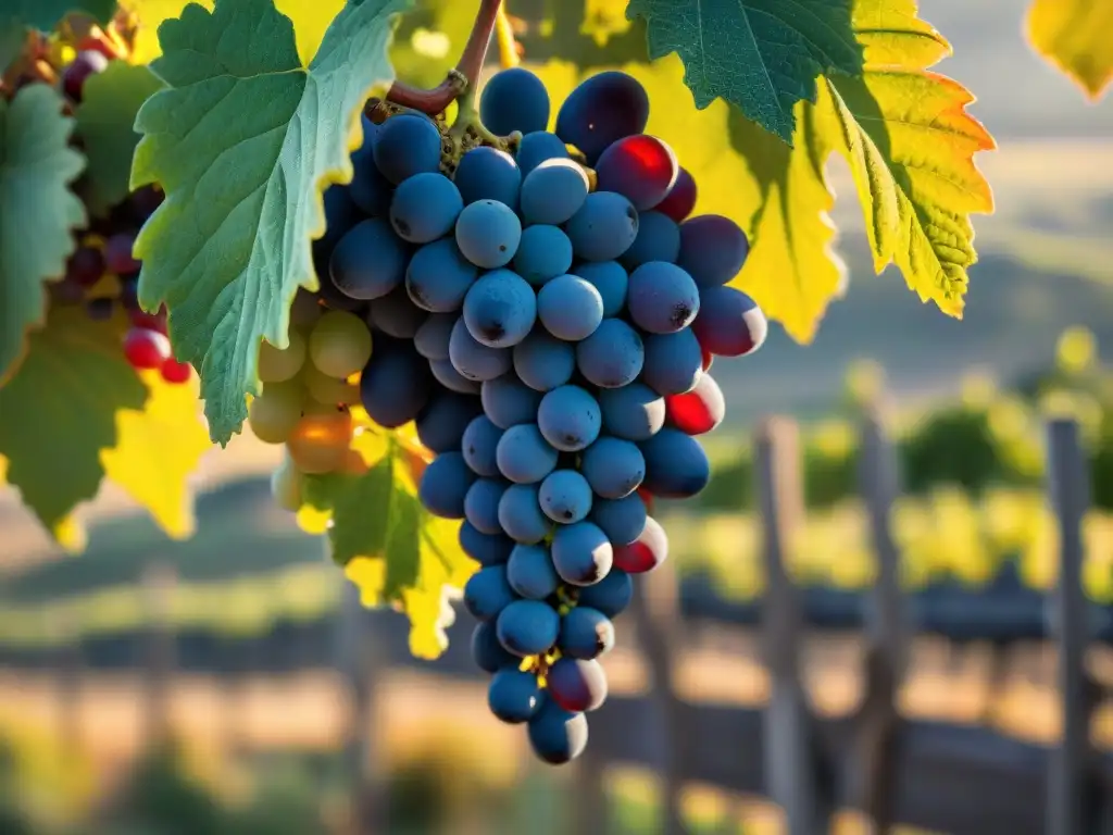 Detalles de uvas Sangiovese madurando bajo el sol italiano, en un viñedo tradicional