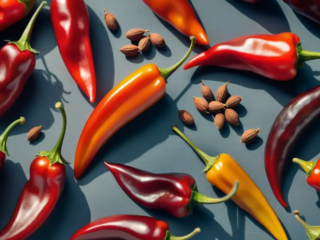 Detalles del vibrante peperoncino rojo, capturando su esencia y origen agrícola en Italia