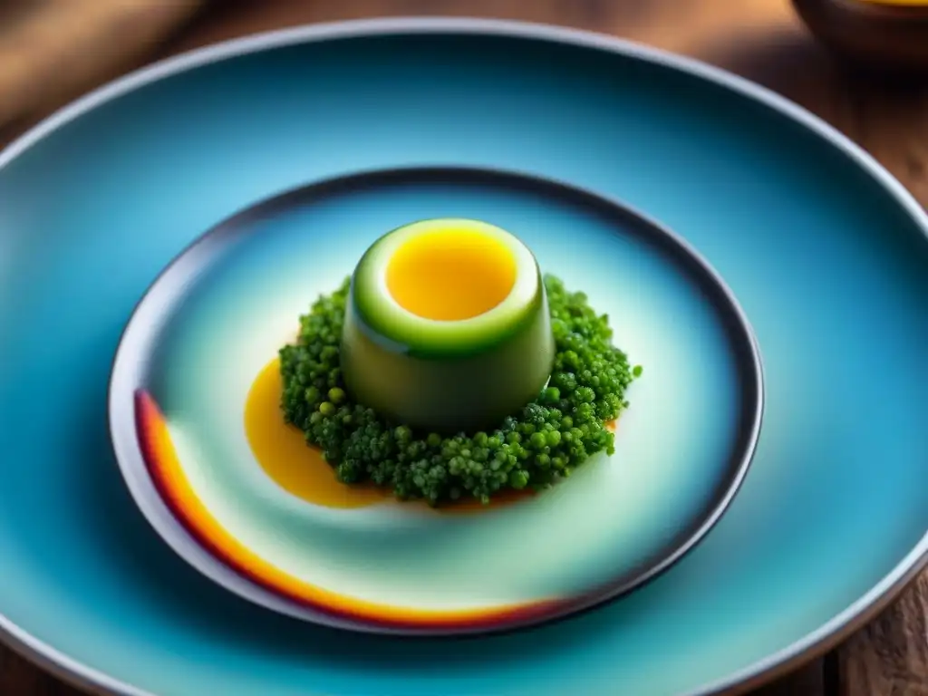 Detalles vibrantes y delicados en la presentación de un plato de autor de Massimo Bottura, reflejo de la trayectoria de la cocina italiana