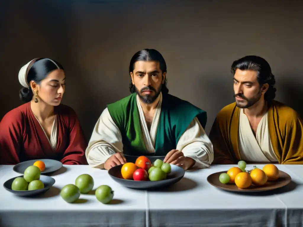 Detalles vibrantes y expresiones de asombro en 'La Cena de Emaús' de Caravaggio, un icono de la comida en el arte italiano