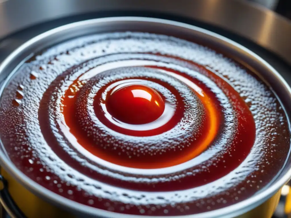 Detalles vibrantes de una olla burbujeante con salsa de tomate italiana fermentada, capturando la esencia de las técnicas culinarias italianas