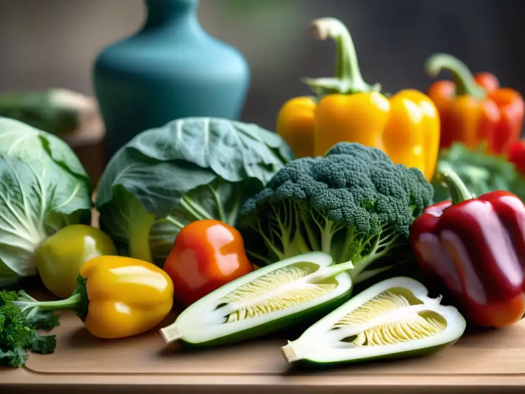 Detalles vibrantes de fermentación de verduras estilo italiano en tabla de madera