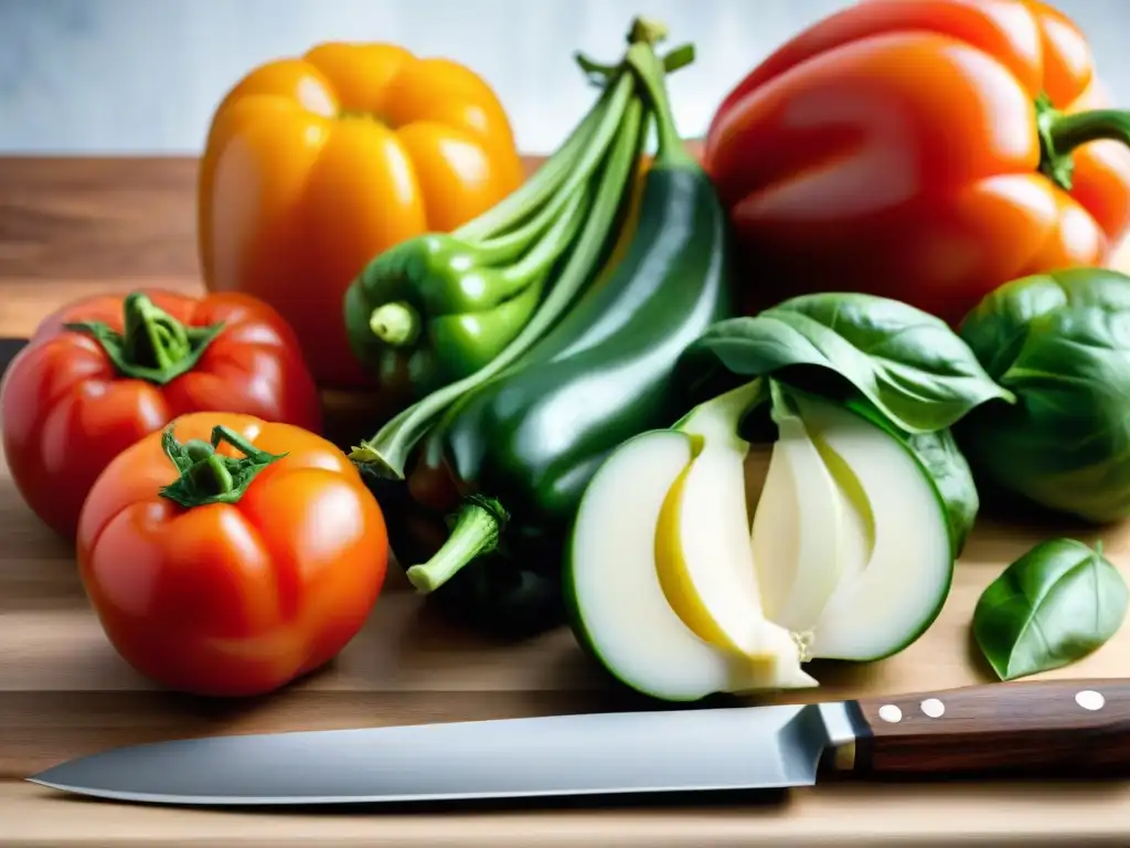 Detalles vibrantes de verduras frescas cortadas en tabla de madera para receta risotto bajo calorías