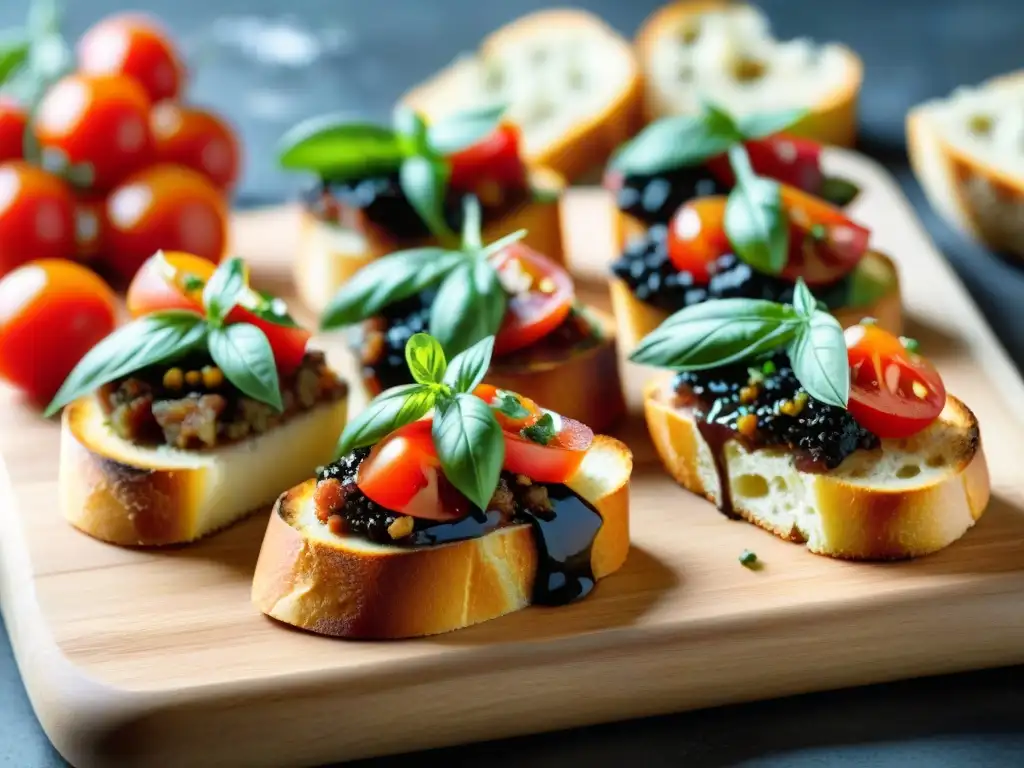 Deléitate con las diferencias entre crostini y bruschetta en una tabla rústica de madera