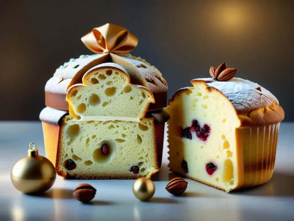 Diferencias entre Pandoro y Panettone: Detalles de dos delicias navideñas italianas, resaltando formas, texturas e ingredientes clave