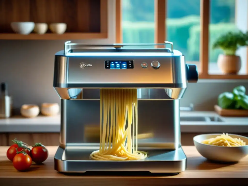 Dispositivo futurista para hacer pasta en una cocina italiana moderna