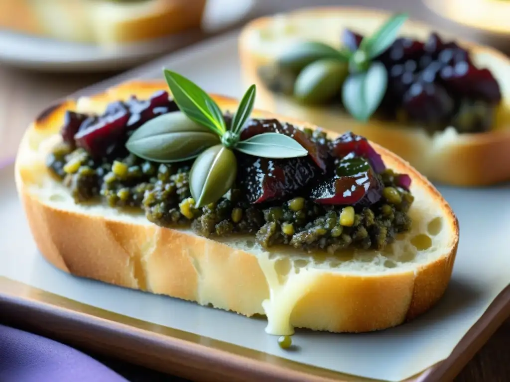 Crostini dorados y crujientes con tapenade de aceitunas: una delicia para disfrutar