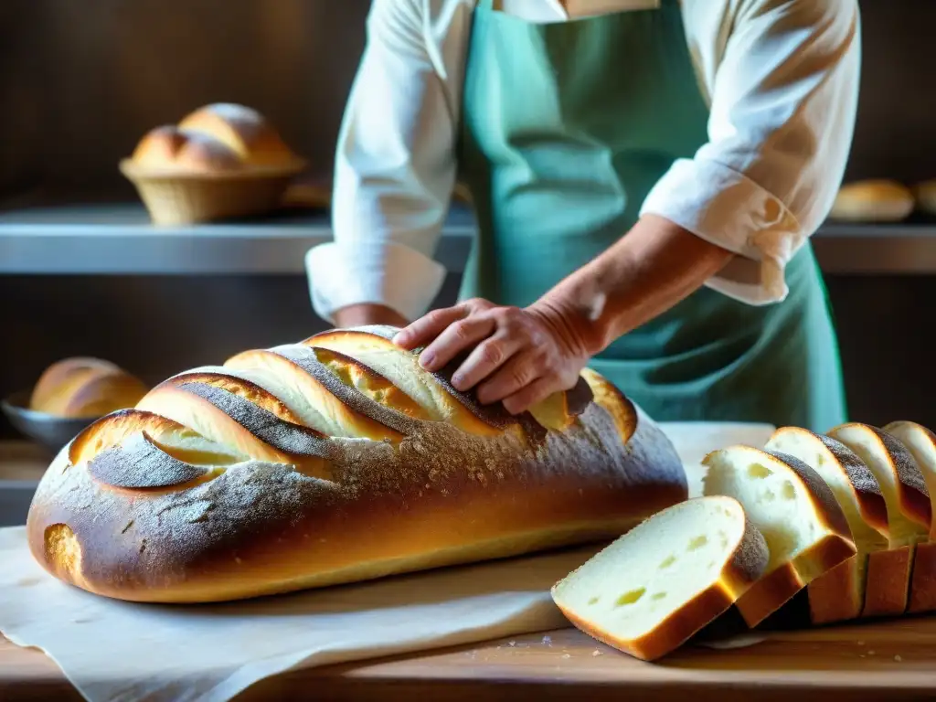 Elaboración artesanal de panes tradicionales menos conocidos en una panadería rústica italiana iluminada por el sol