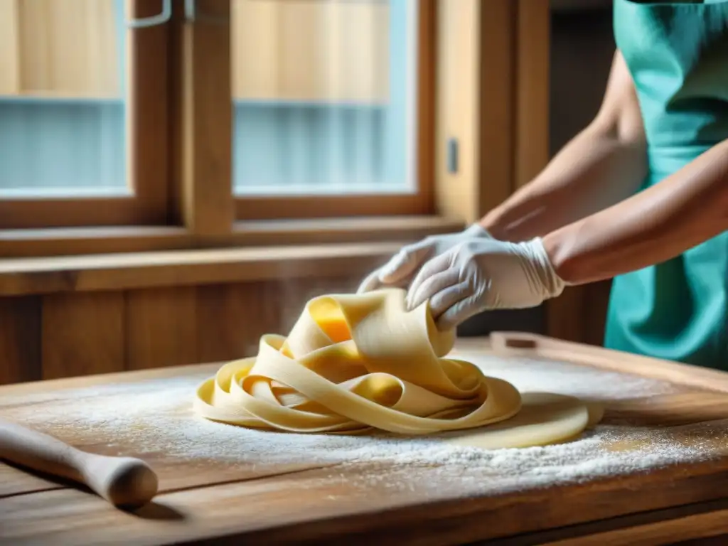 Elaboración artesanal de pasta fresca con conservación adecuada en cocina rústica