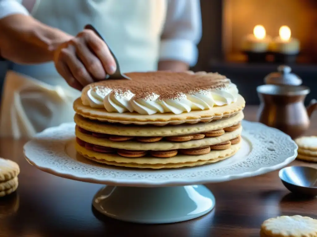 Elaboración artesanal de Tiramisú con Savoiardi en cocina tradicional