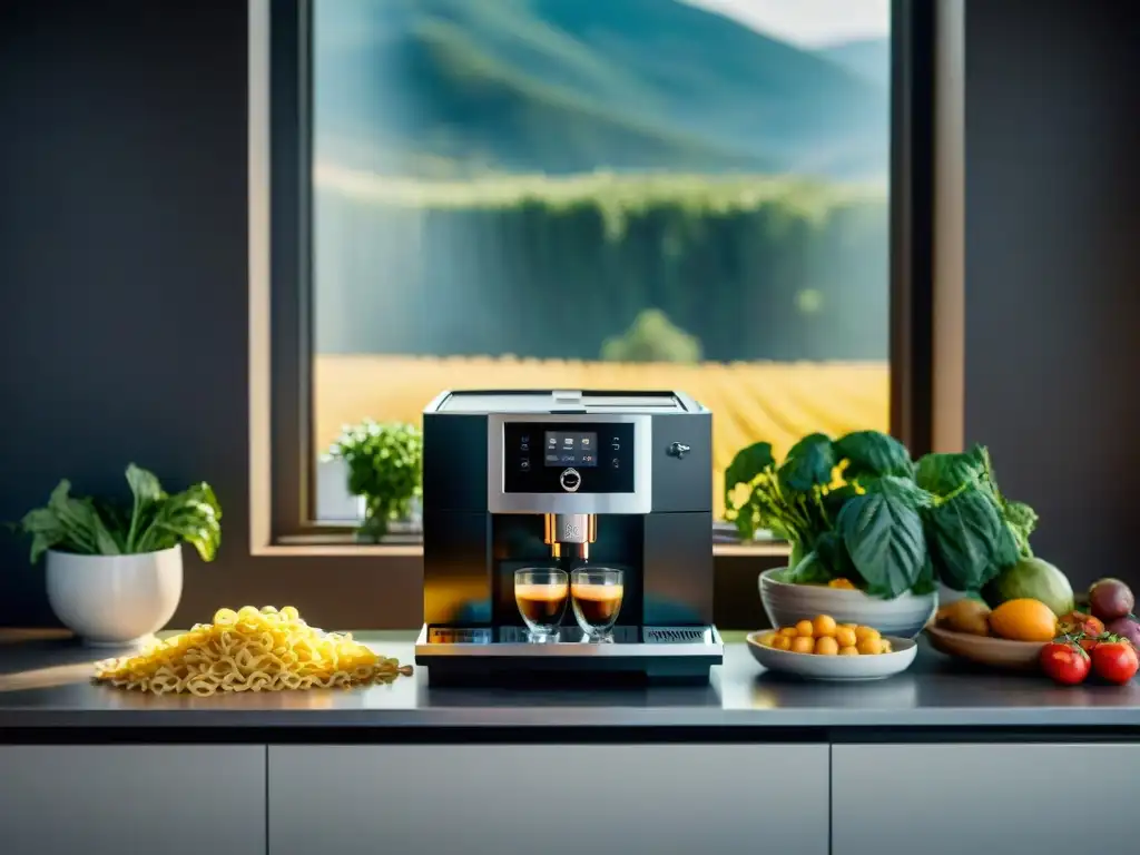 Electrodomésticos revolucionando cocina italiana: cocina moderna italiana con tecnología avanzada y diseño innovador