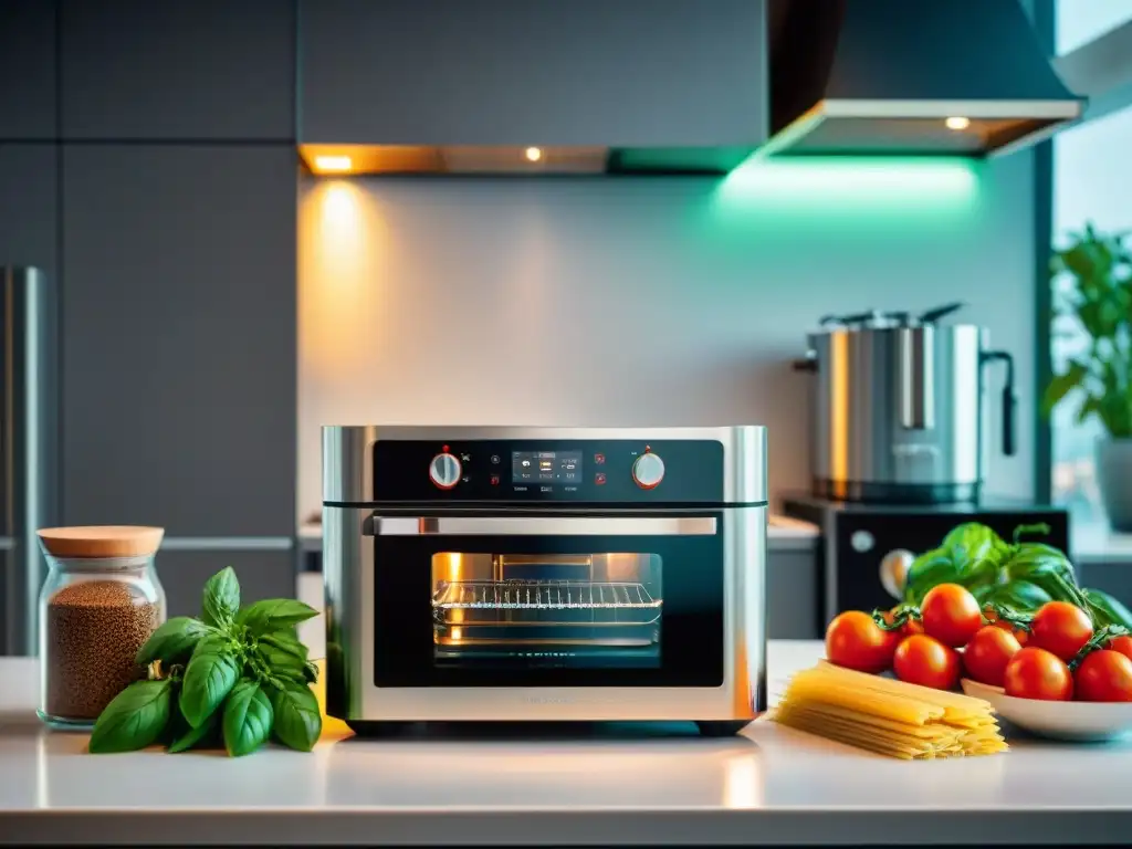 Electrodomésticos para cocinar cocina italiana en una escena moderna y vibrante de alta tecnología y frescura