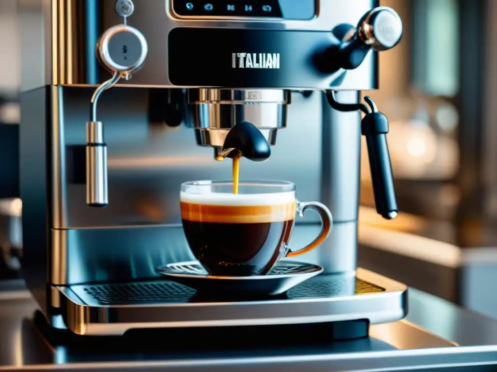 Electrodomésticos italianos cocina vanguardia: Detalles elegantes de una moderna máquina de café espresso en una cocina sofisticada