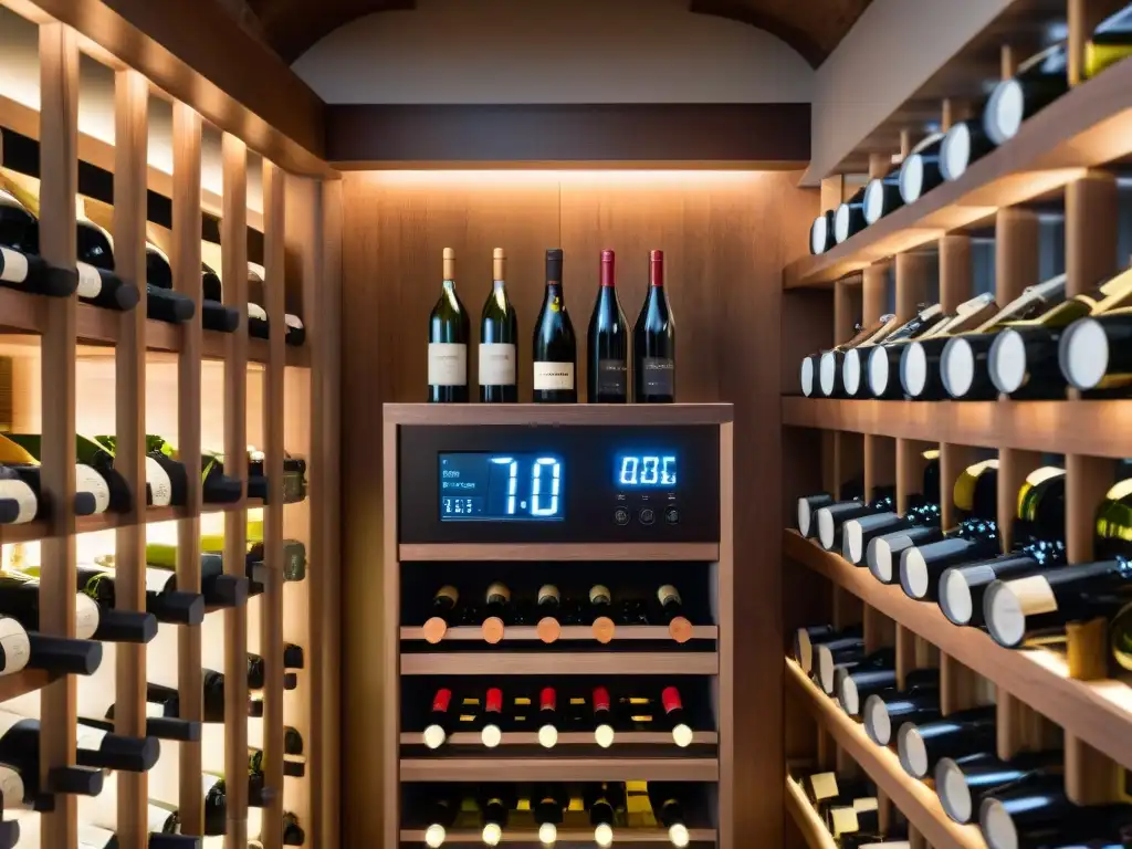 Electrodomésticos para sommelier vinos italianos en una bodega elegante iluminada con etiquetas de lujo