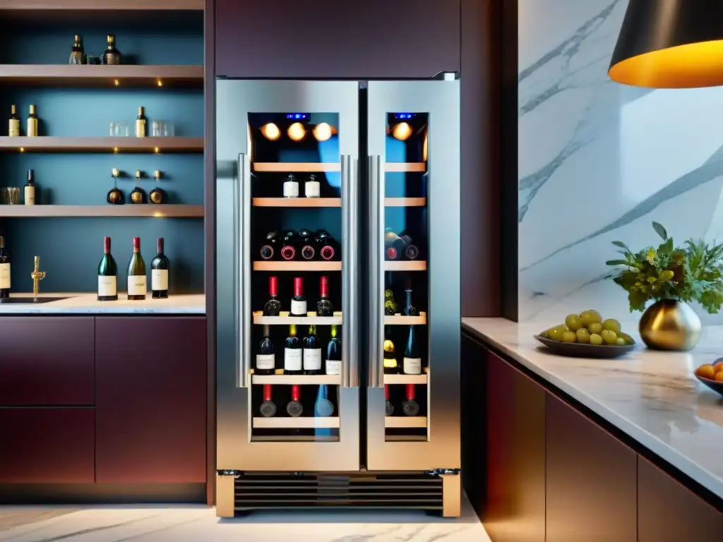 Electrodomésticos para sommelier: vinos italianos en refrigerador moderno, lujo y elegancia en cocina