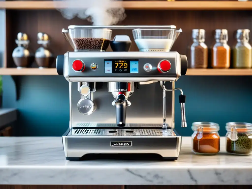 Elegante máquina de café espresso en cocina italiana con electrodomésticos cocina italiana rápida