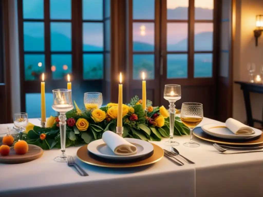 Elegante mesa de banquete de boda italiana con menús de cocina italiana