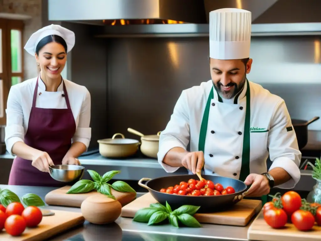 Emocionante clase de cocina italiana avanzada con chef instructivo y alumnos entusiastas