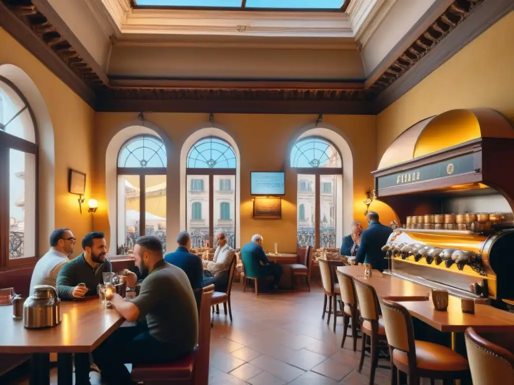 Encantador café histórico en Florencia, con arquitectura renacentista, barista preparando espresso