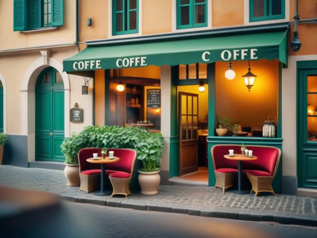 Un encantador café histórico italiano en una pintoresca calle empedrada