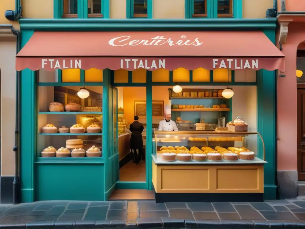 Encantadora pastelería italiana con dulces tradicionales y ambiente acogedor en callecita empedrada