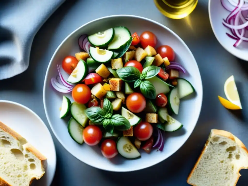 Ensalada Panzanella receta verano: una colorida explosión de frescura en un plato italiano, bajo el sol de la Toscana