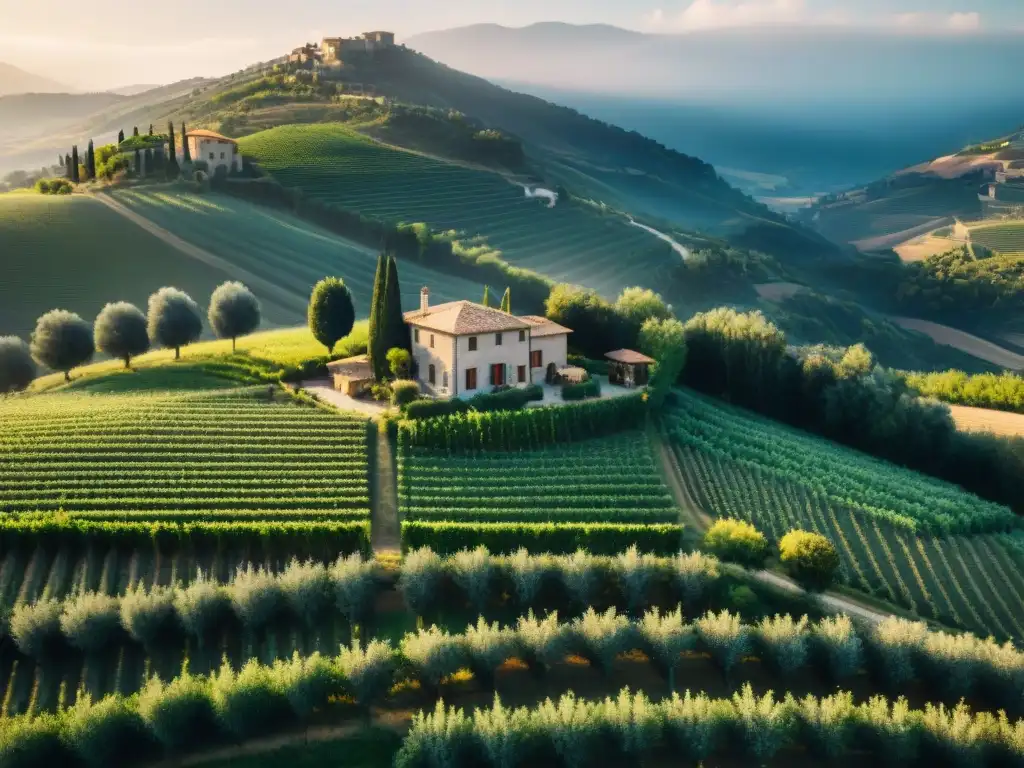 Entrega de comida italiana con drones sobre paisaje rural italiano