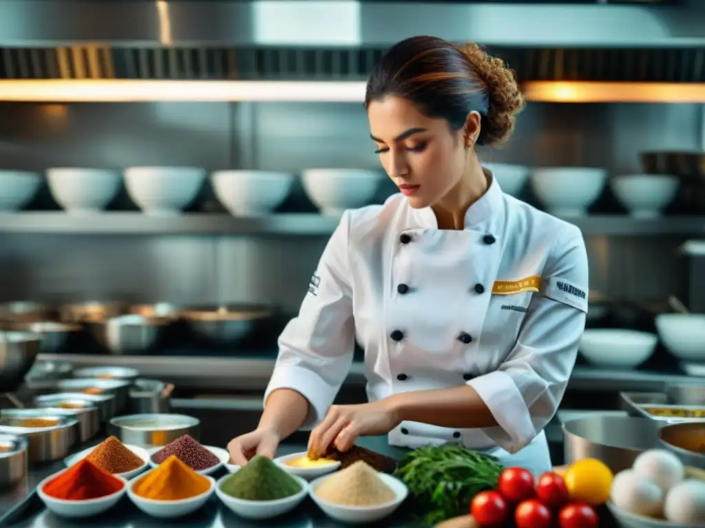 Equipo de jóvenes chefs italianos en cocina bulliciosa, preparando con pasión platillos precisos y creativos para ganar estrella Michelin