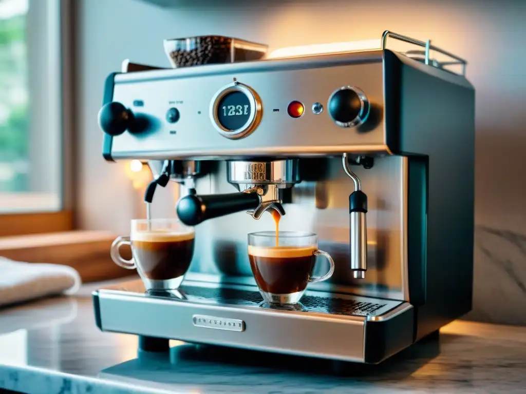 Escena acogedora de una elegante máquina de café italiano en una cocina moderna